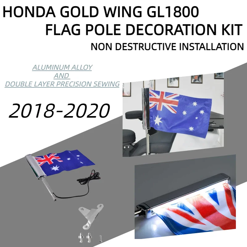 

For Honda Gold Wing GL1800 Australia Flag Decoration LED Motorcycle Passenger Luggage Tour Flag Group Flagpole LED Kit-PANICAL