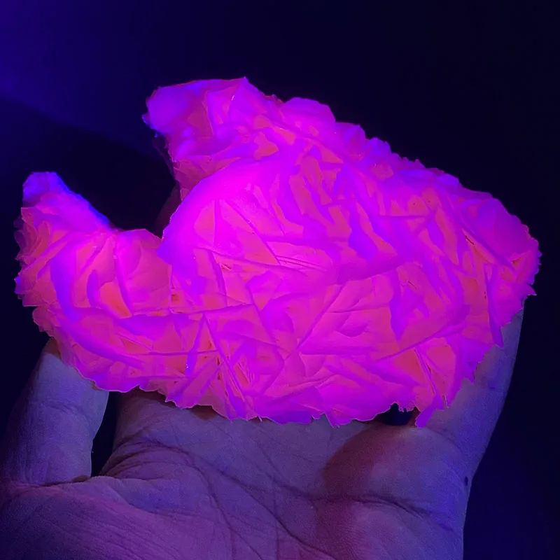100% natural white flake calcite (fluorescent effect pink) raw stone mineral specimen healing crystal stone gemstone collection