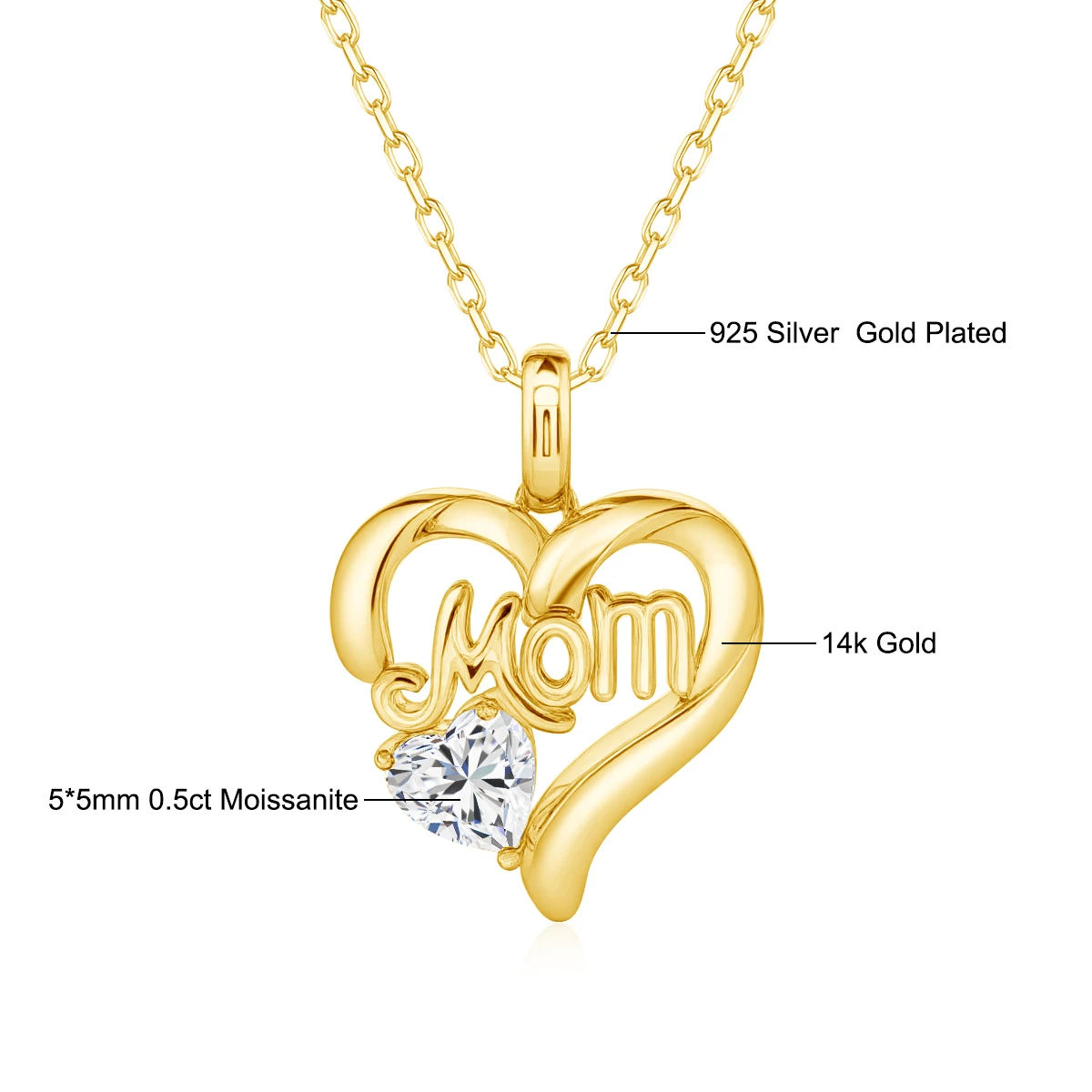Luxury Mum Gift Real 14k Gold Heart Necklace Moissanite Diamond 1ct AU585 K Gold Pendant With Certificate Fine Jewelry pendant necklace gold necklace