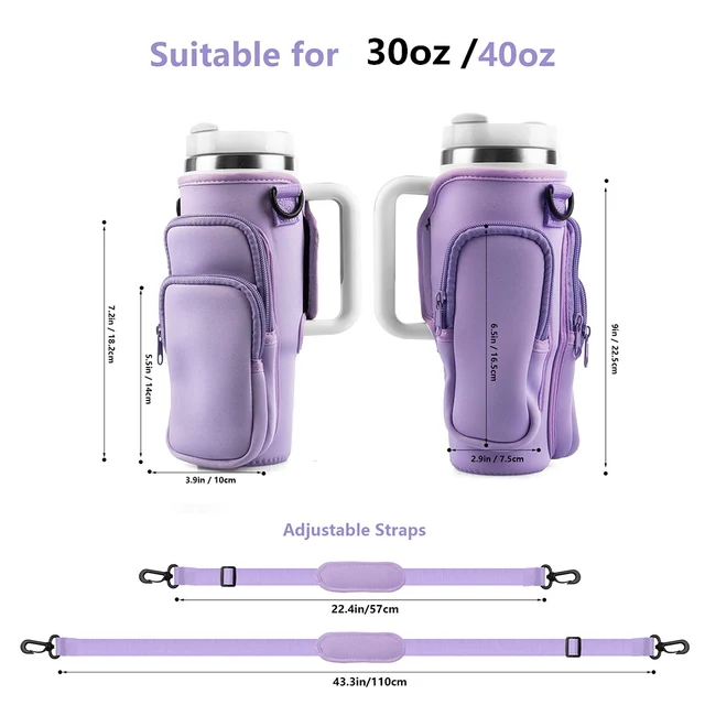 1pc Crossbody Bag Insulated Water Bottle Cover Sleeve for Stanley Cup Anti-fall 30oz/40oz Tumbler Protective Carrier Pouch Strap 3