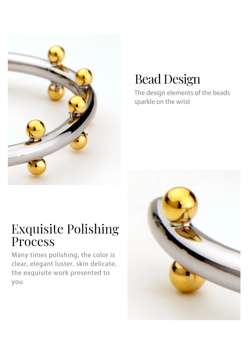 18K Gold Plated Row Ball Bangle – Elegant Gold Cuff Bracelet with Metal Beads for Women