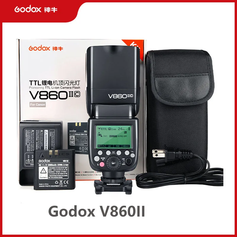 

Вспышка Godox V860II C/N/S/F/O Speedlite 2,4G Беспроводная система X GN60 E-TTL HSS 1/8000 для камер Canon Sony Fujifilm Nikon DSLR