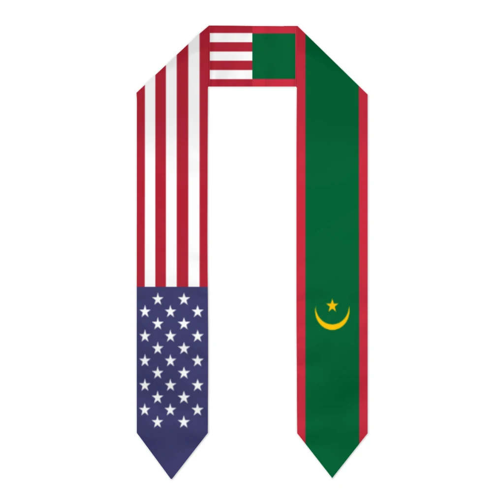 

Graduation Sash Mauritania & USA United States Flag Stole Shawls Graduate Wraps Scraf International Student Pride Gifts