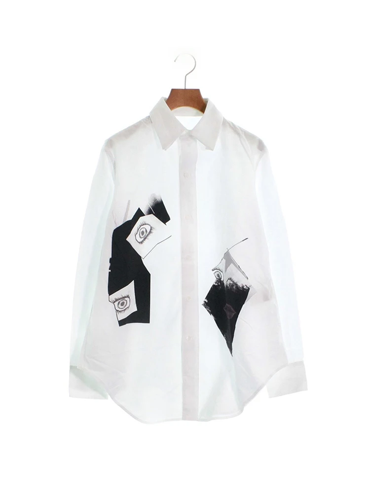 

Mysterious eye print design dark style Unisex shirts yohji yamamoto homme mens shirts for men's clothing white shirts