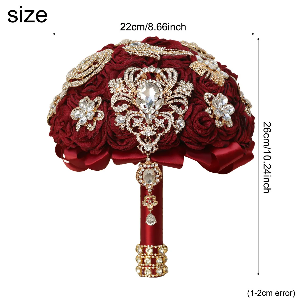 Luxury Wedding Bridal Bouquet Large Silk Rose Jewelry Wedding Bouquet Bridesmaid Ornament Burgundy Flowers