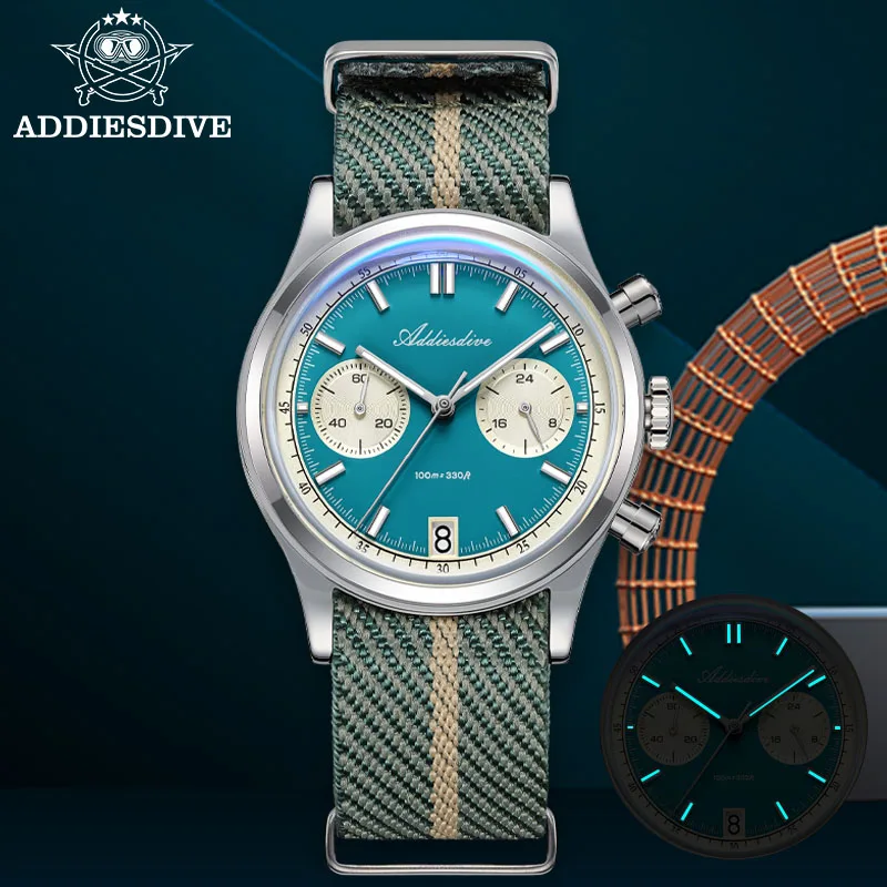 ADDIESDIVE New 38mm Men Watch Luxury Chronograph VK64 Bubber