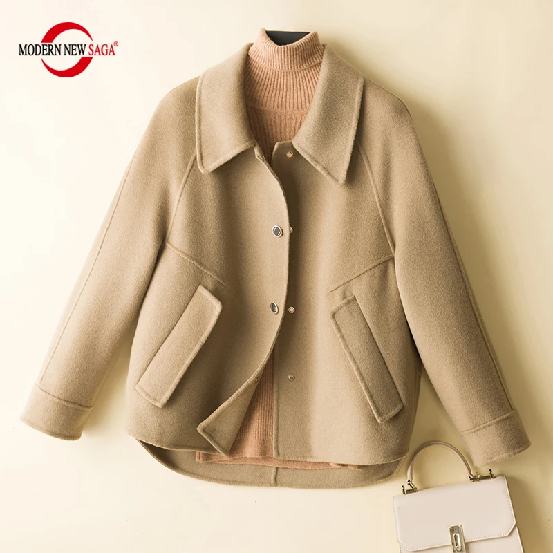 MODERN NEW SAGA 100% Wool Women Wool Jacket Autumn Wool Coat Winter Warm Woolen Jackets Female Cashmere Jacket Woman Сlothes