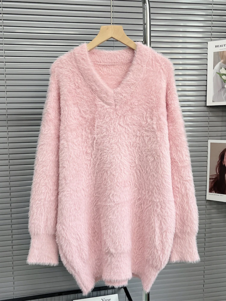 

Especially Women's Clothing Winter 2023 New In Fashion Sweater Tops Loose Solid Color Long Sleeved Imitation Mink Fur Pullover