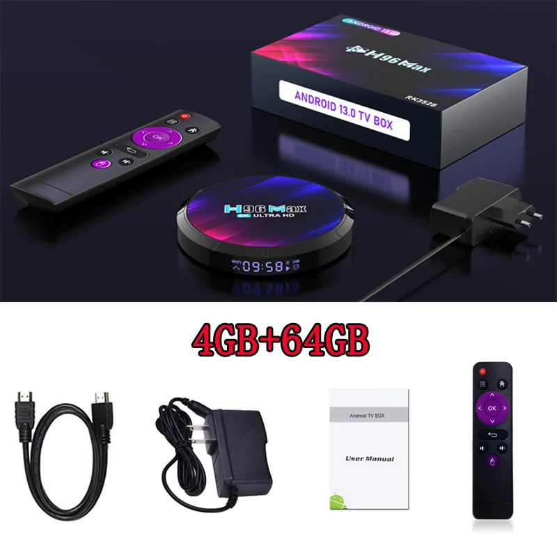  New 2024 H96MAX Android 13.0 TV Box, [4GB 32GB] RK3528  Quad-Core 64bit Cortex-A53 Support 8K 3D Wi-FI 6 2.4G/5.8G BT 5.0 HDR  Android Box : Electronics