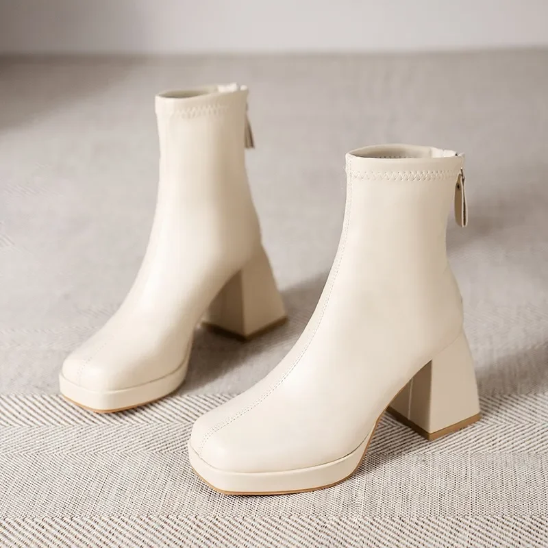 Women's Boots Fashion Chelsea Boots Back Zipper Autumn High-heeled Women Shoes Hot Selling Designer Ankle Boots