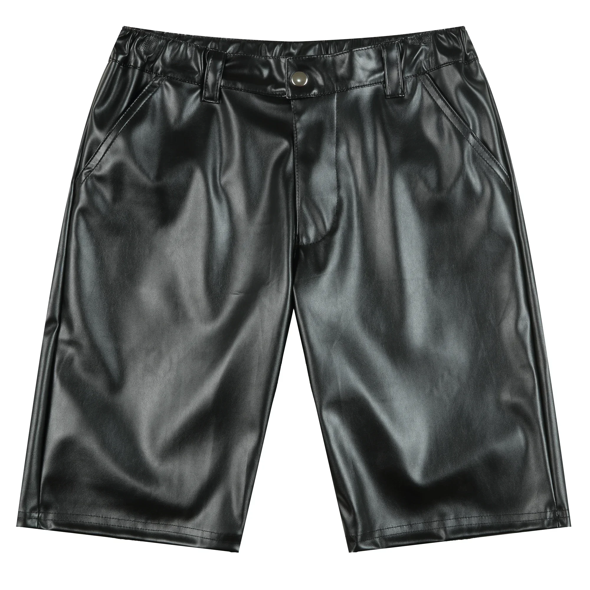 Fashion Solid Color PU Leather Short Pants Casual Men Faux Leather Shorts Summer Trend Clubwear Punk Style Shorts Men's Clothing