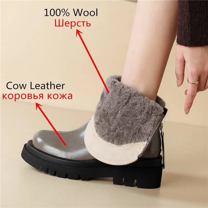 MORAZORA Plus Size 34-43 New Genuine Leather Boots Women Zipper 100% Nature Wool Warm Winter Boots Fashion Platform Ankle Boots images - 6