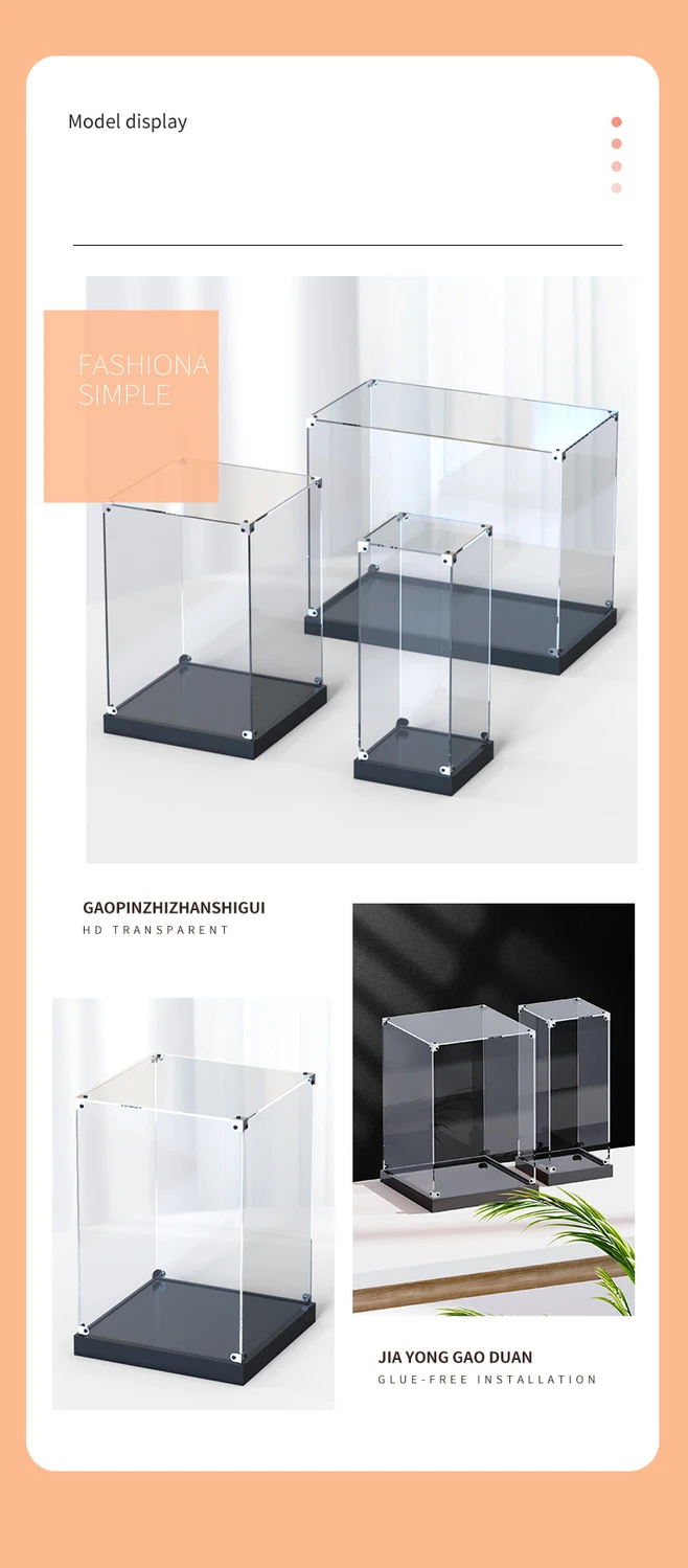Vitrine De Présentation En Acrylique Transparent 40x20x20 Cm Avec Fond Noir - Boîte Anti-poussière Pour Figurines, Trophées, Objets De Collection - 9