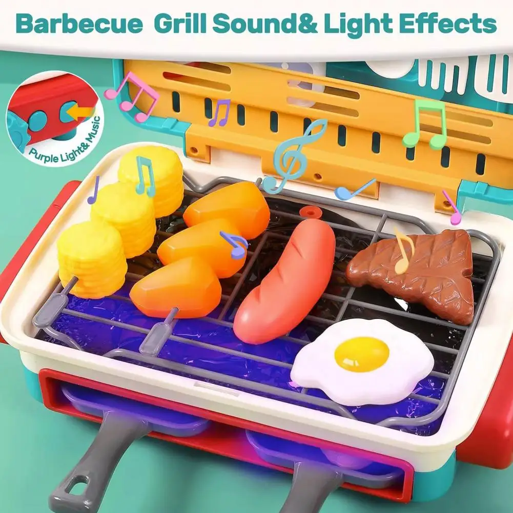 

Water Spray Grill Toy Interactive Kids' Electric Bbq Grill Toy Set with Light Mist Realistic 2-layer Pretend Play for Children