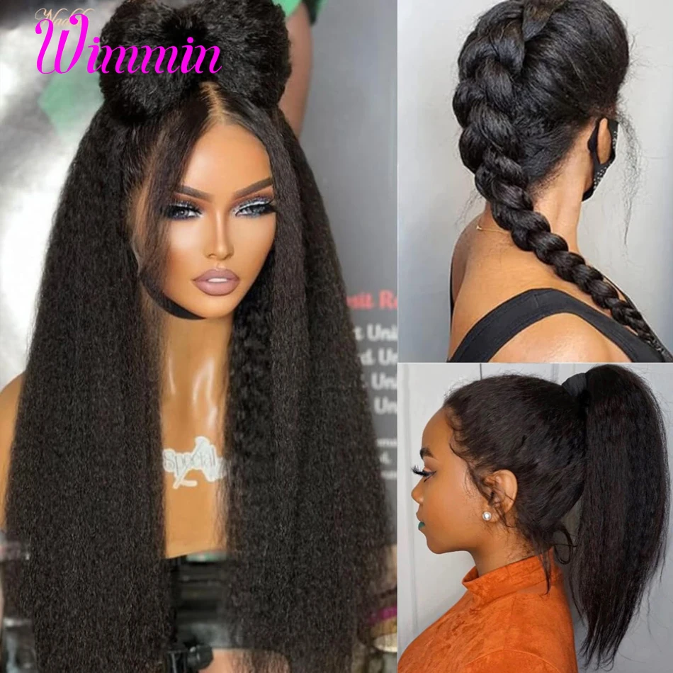 360 Lace Frontal Wig 360 Pre Cut Lace Wig Invisible Strap Glueless Kinky Straight Yaki Straight Human Hair Wigs Bleacked Knots lace front wig human hair wigs 360 lace wig
