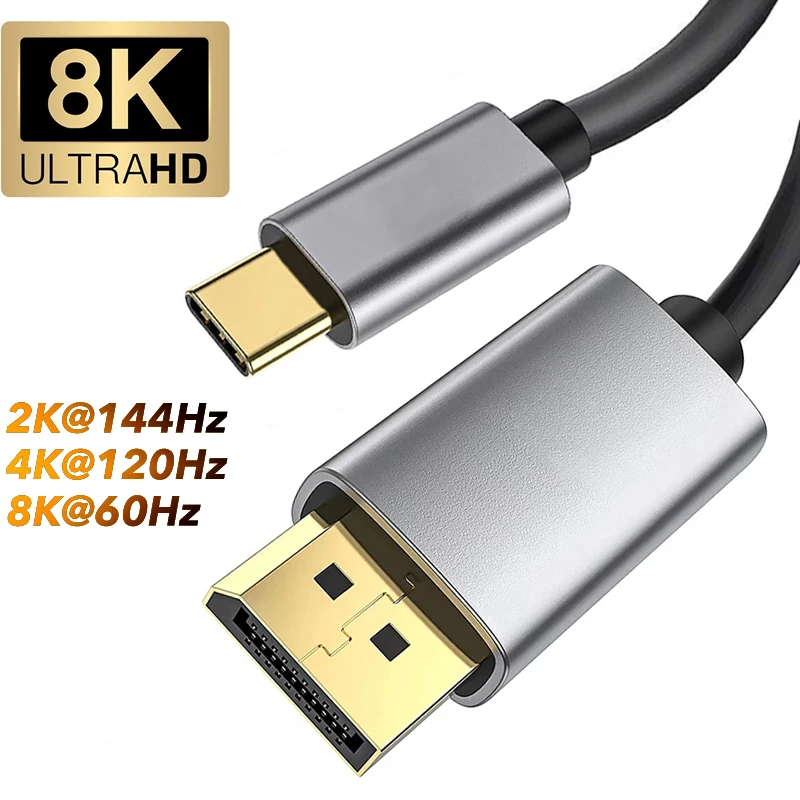 

Кабель USB C к DisplayPort 8K DP Type C 3,1 к DisplayPort 1,4, кабель Thunderbolt 3 8K @ 60 Гц для MacBook Pro Samsung S21 Huawei 2 м