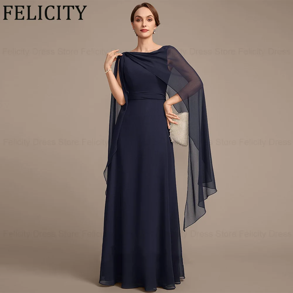 

FELICITY Elegant Chiffon Mother of the Bride Dresses With Bow Pleated A-line Scoop Floor-Length Long Wedding Guest Party Dresses