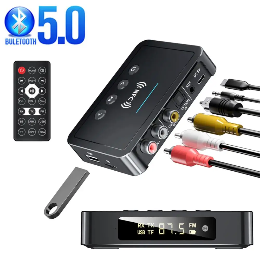 리시버 송신기 BT5.0 FM 스테레오 AUX 3.5mm 잭 RCA 광학 무선 핸즈프리 통화 오디오 어댑터, 1 개, 3 개