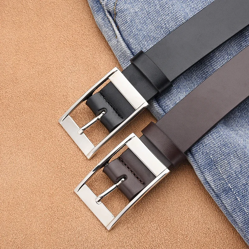 Mens PU Leather Belt with Metal Pin Buckle Luxury Designer Accessory