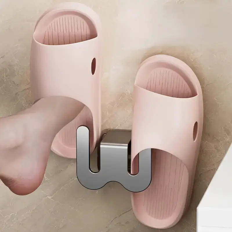Wall Mounted Bathroom Shoe Rack Simple Slipper Organizer Household Storage Hooks Toilet No-Punching Design for Slippers Sandals Shoe Rack Shoe Organizer