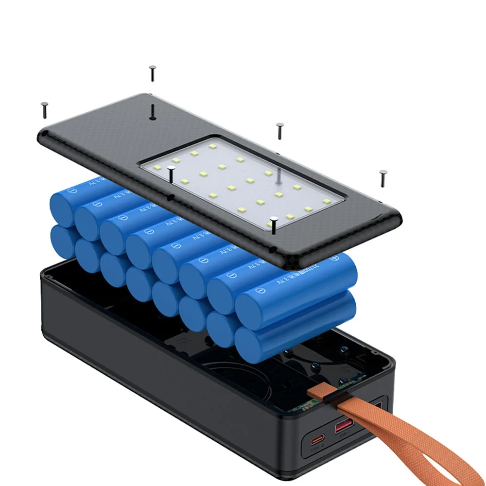 Boîtier de batterie externe détachable 22.5W + 15W, Charge rapide, coque 21700x16, avec LED, boîte de rangement de Charge de batterie, sans batterie