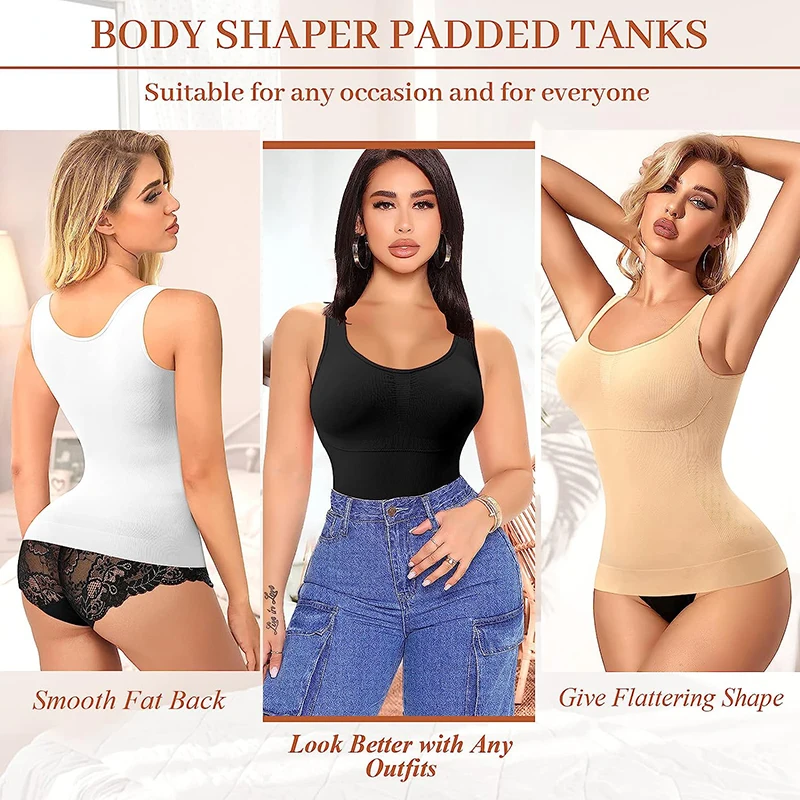 Joyshaper Canotta Contenitiva Donna Compression Top Controllo della Pancia Body Shaper Senza Cuciture Canottiera Scollo Quadrato, Bianco, S