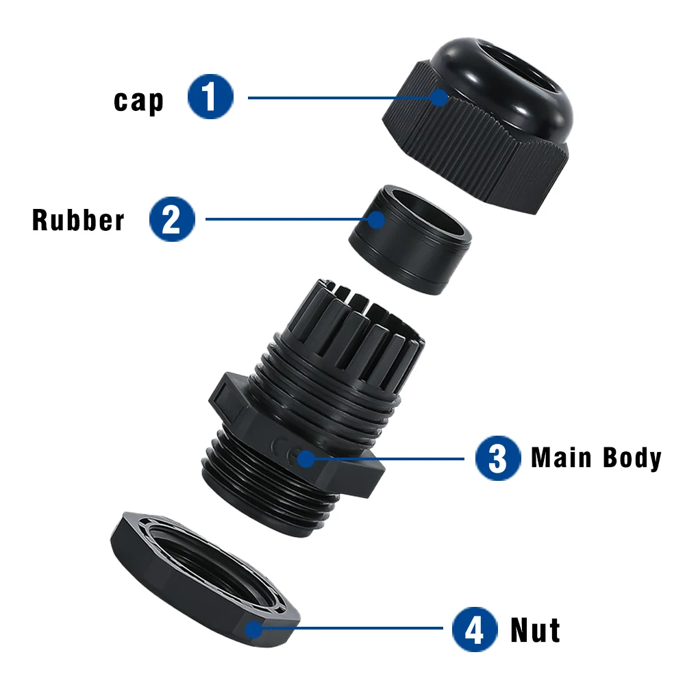 PG7 PG9 PG11 PG13.5 Waterproof Cable Gland Nylon Joints with Gasket 100PCS cable gland