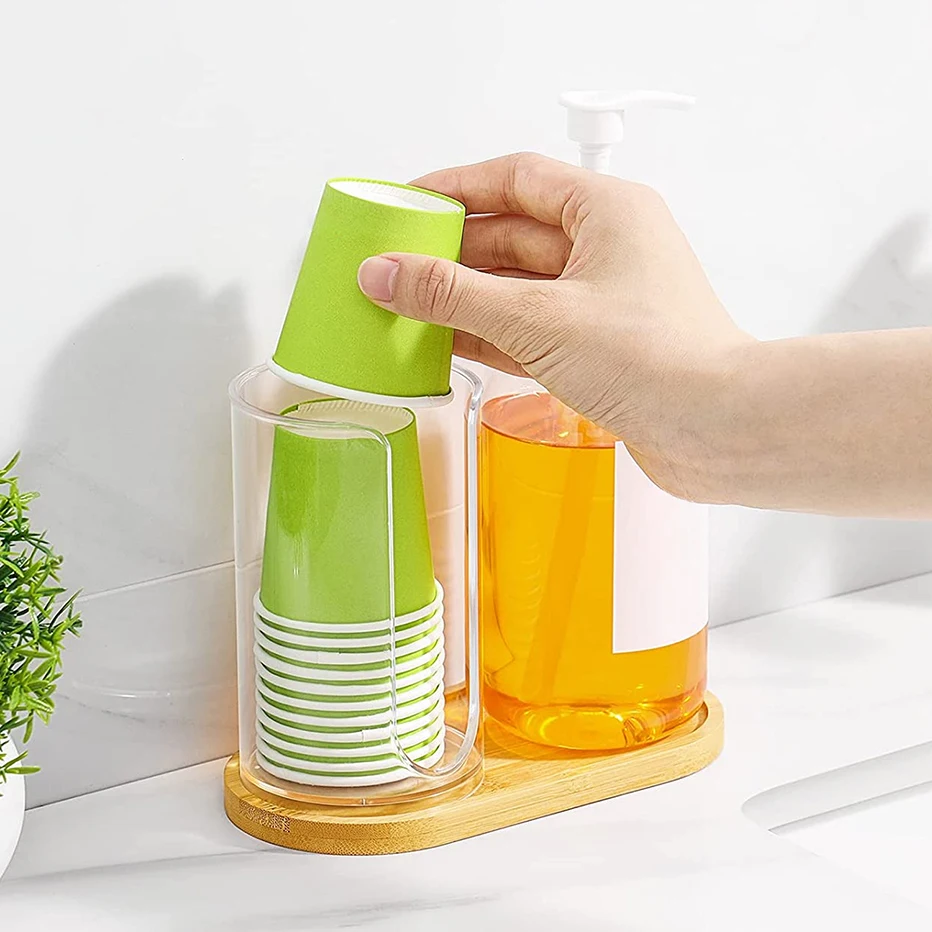 16Oz Mouthwash Dispenser Set for Bathroom MouthWash Pump Bottle Refillable Mouthwash Container with Bamboo Lid/Tray/Label