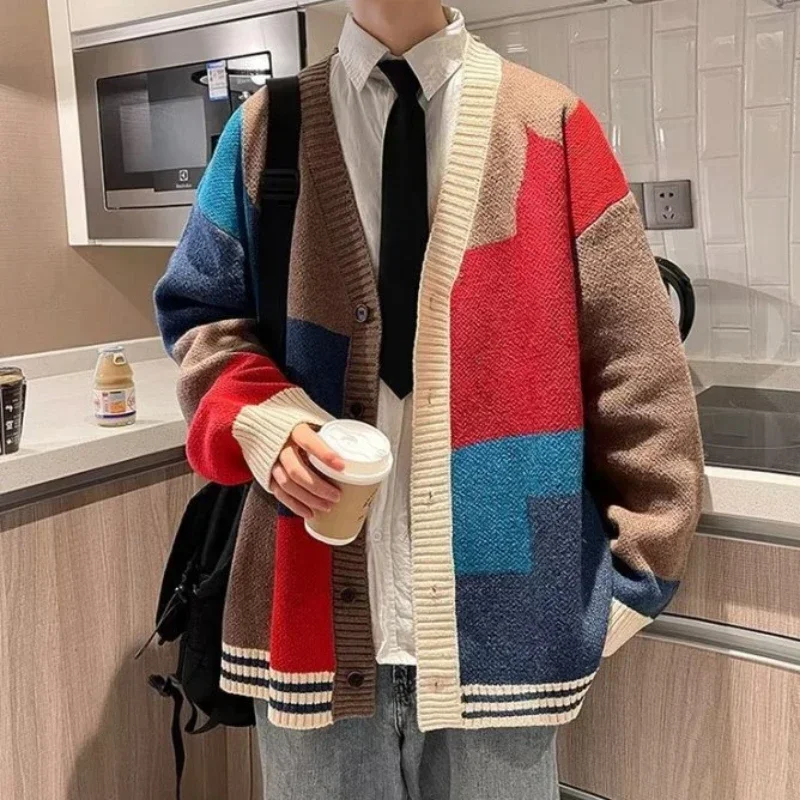 Knit Sweater Male Red V Neck