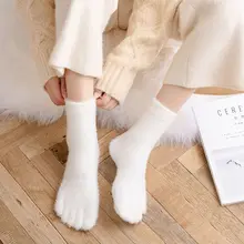 

Cute Solid Color Five Finger Socks Winter Warm Thick Coral Fleece Fluffy Socks Soft Cozy Floor Hosiery for Women
