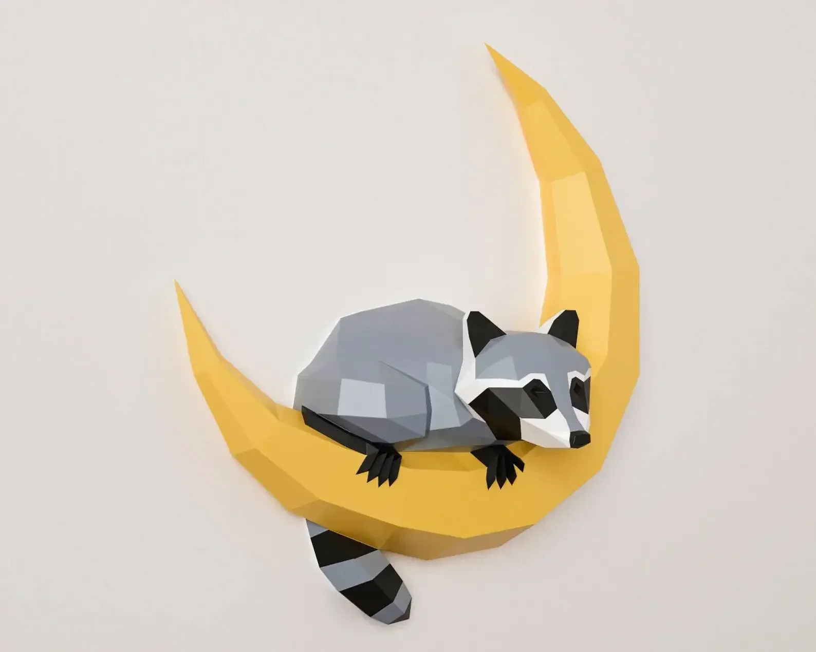 62cm Handmade DIY Geometric Origami Model High Raccoon on The Moon 3D Animal Sculpture Raccoon Papercraft Bedroom Living Room