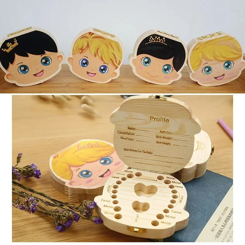 Wooden Storage Box Tooth Box Wooden Memorial Box Baby Memory Box Baby Wood Tooth Box Organizer Milk Teeth Storage Language Spain English Collect Teeth Umbilica Save Gifts