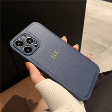 13 14 Pro Max Personalised Case For iPhone 13 12 11 14 Pro Max Luxury Custom Name Cases Korea initial Letters Leather Cover 11