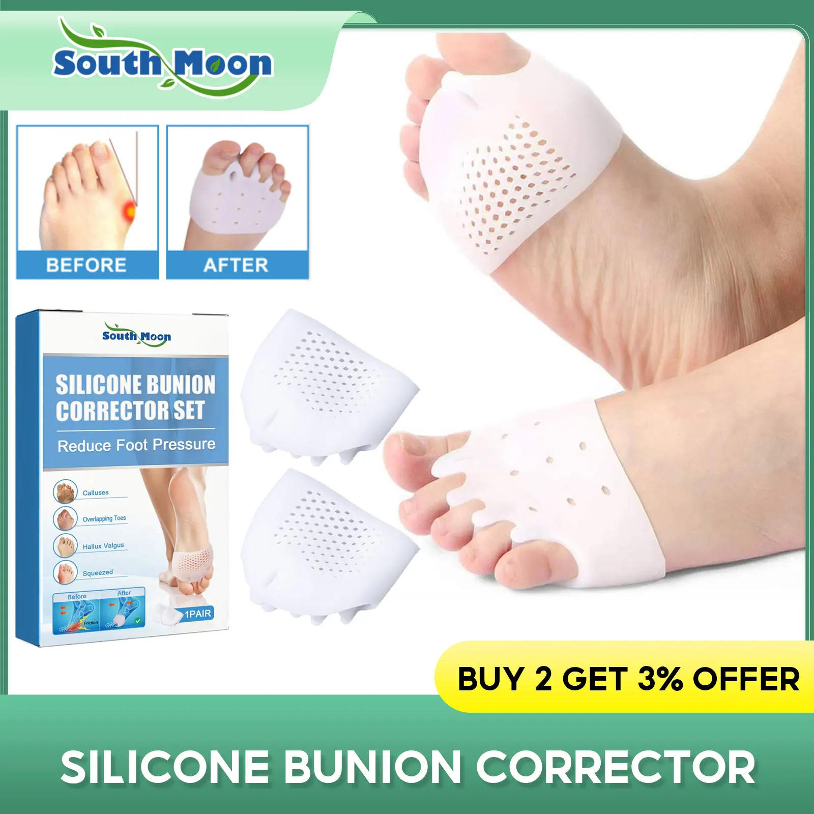 

Silicone Toe Separator Hallux Valgus Corrector Bunion Overlapping Orthotics Straightener Protector Pain Relief Soft Forefoot Pad
