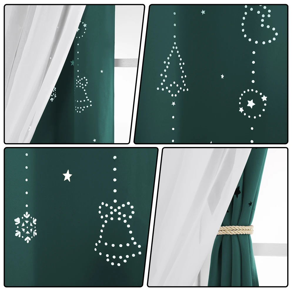 NICETOWN Christmas Double-Layered Drapes Blackout Curtains Mix Match Hollow Star Modern Window Sheer for Living Room/Bedroom 
