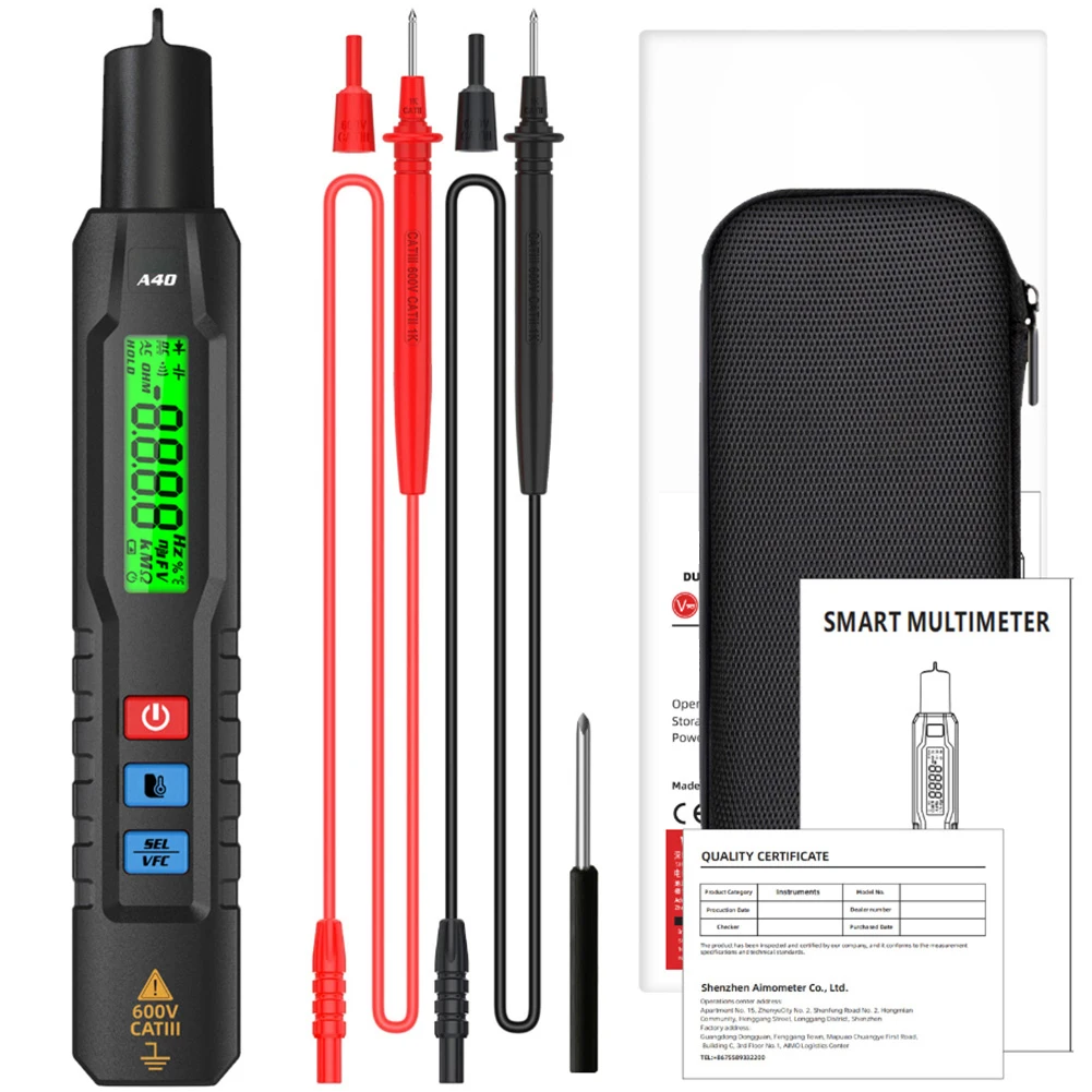 

A40 Smart Multimeter With Test Leads Accessories BSIDE Smart Digital Multimeter Pen Type Voltage Tester DC AC Multi-Meter Tool