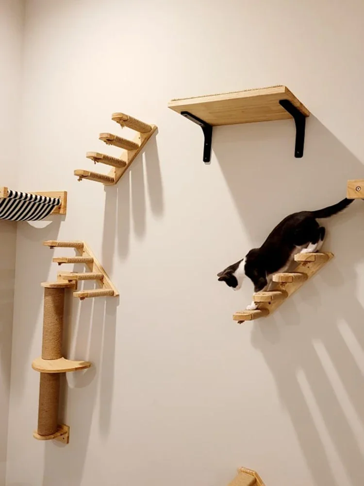Wall-Mounted Cat Climbing Shelf with Sisal Scratching Post and Sleeping Perch