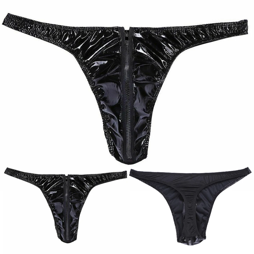 Thongs Underpants Underpant Knicker Lingerie Briefs Wet Look Low Rise Leather Men's Pouch Bikini Thong Underwear sexy men oily penis sheath sock pouch penis thong funny gay underwear breathable comfort penis sheath thongs underpants bathing