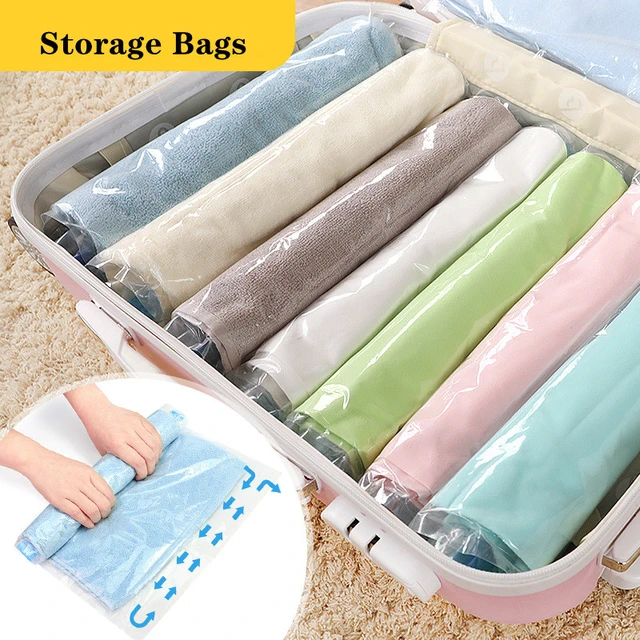 10 Compression Bags for Travel Vacuum Storage Bags No Vacuum Pump Saves 75%  of Storage Space Reusable Roll-Up Seal Travel Bags - AliExpress