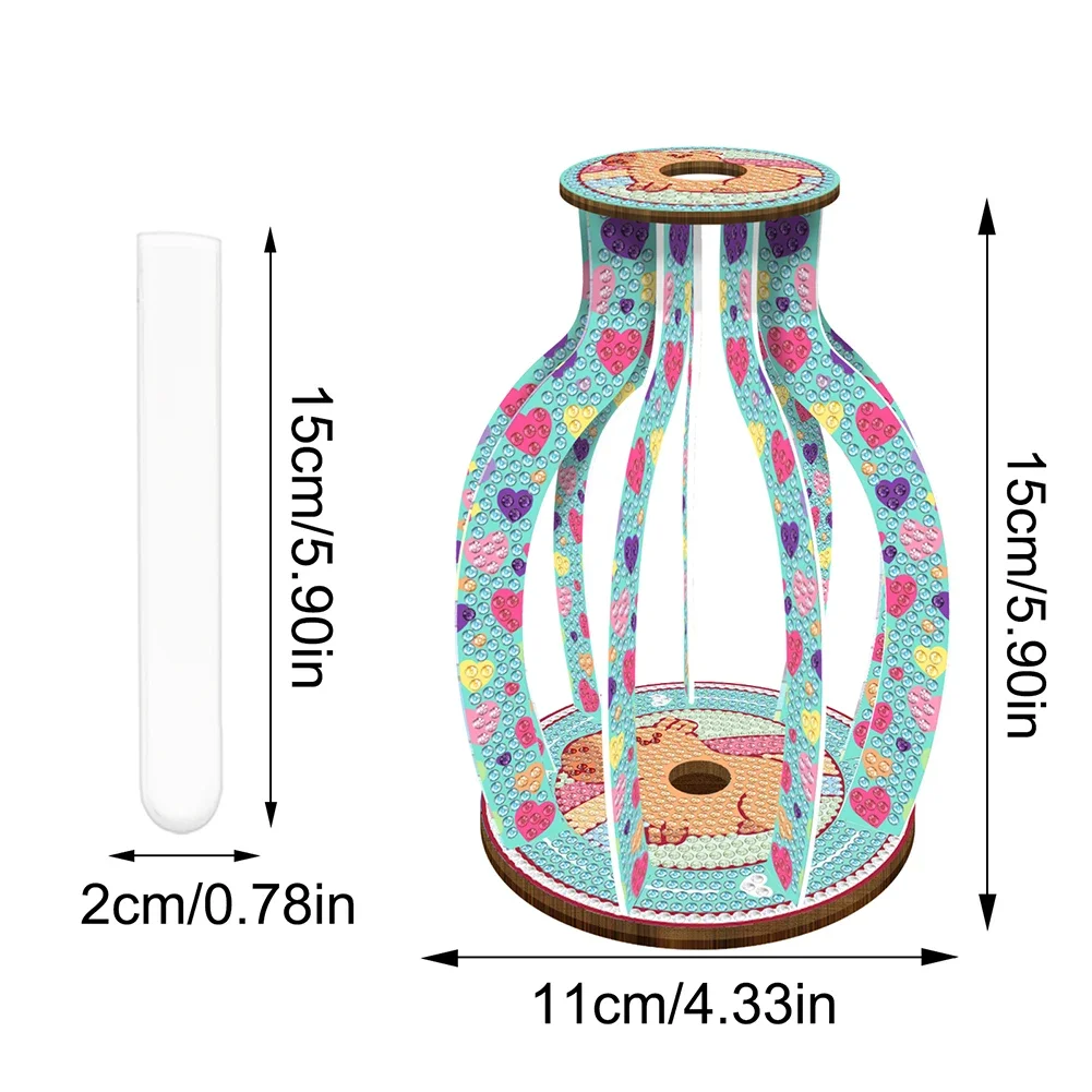 Wooden Beautiful Pattern Diamond Mosaic Rhinestones Vase Diamond Painting Tabletop Vase Ornaments Kit for Beginner