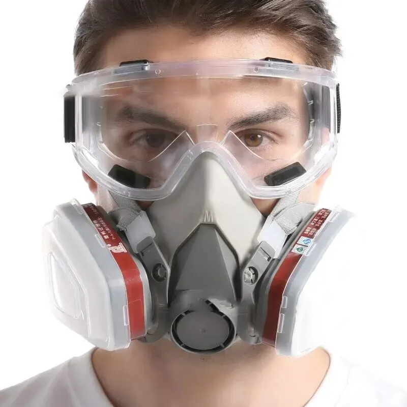 Gas Mask Reusable Respirator 6200 Half Face Cover with Fog-proof Glasses for Painting Spray