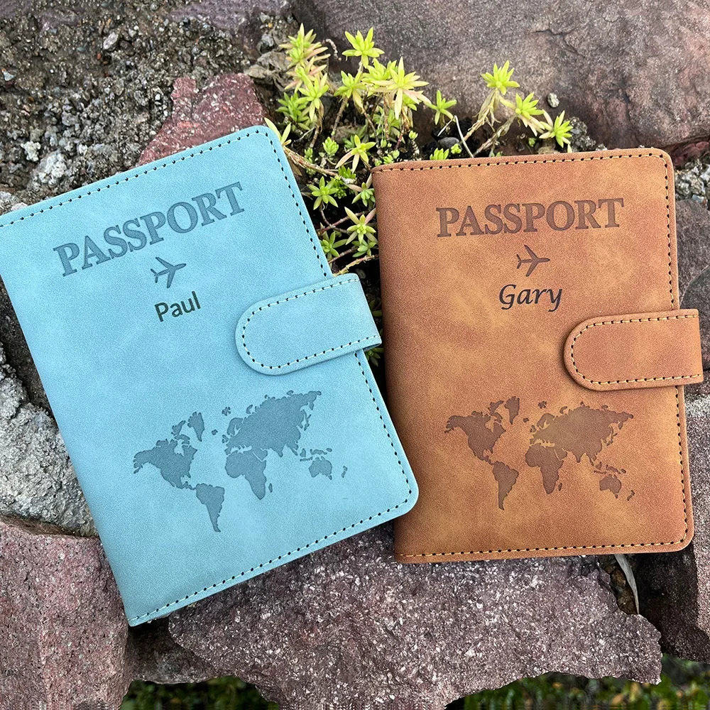 Personalized PU Leather Passport Cover with Name for Couples – Travel Accessories