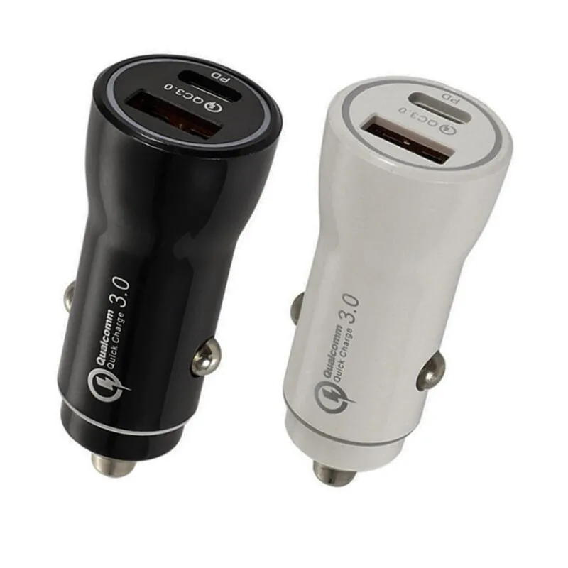 

50Pcs 15W Dual USB Type C Car Charger LED Lighting Auto PD Charger Adapter Fast Charging Charger For iPhone 13 14 Phone in Car