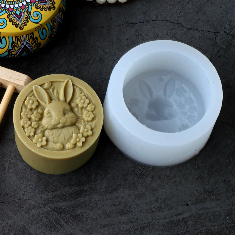 3D Relief Flower Rabbit Silicone Soap Mold DIY Easter Bunny Resin Plaster Making Animal Chocolate Cake Mould Gift Home Decor