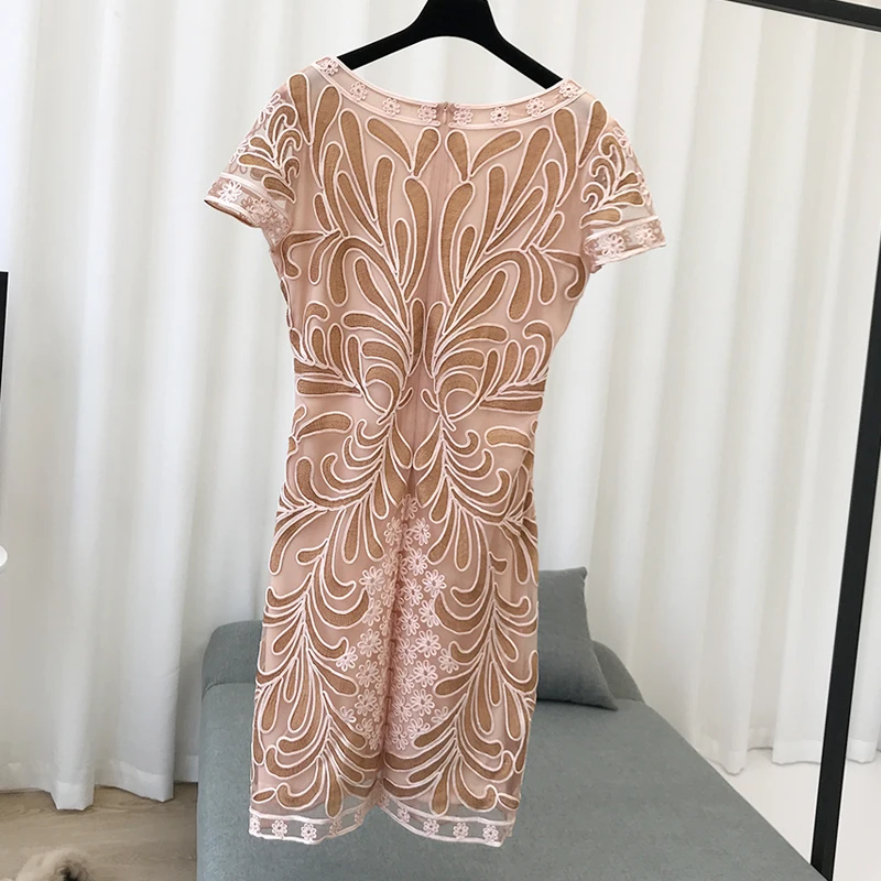 H80&S90 New Women Sexy Mesh Holiday Soutache Sequin Beaded Vitage Jacquared Floral Embroidery Elegant Cap Sleeve Party Dress