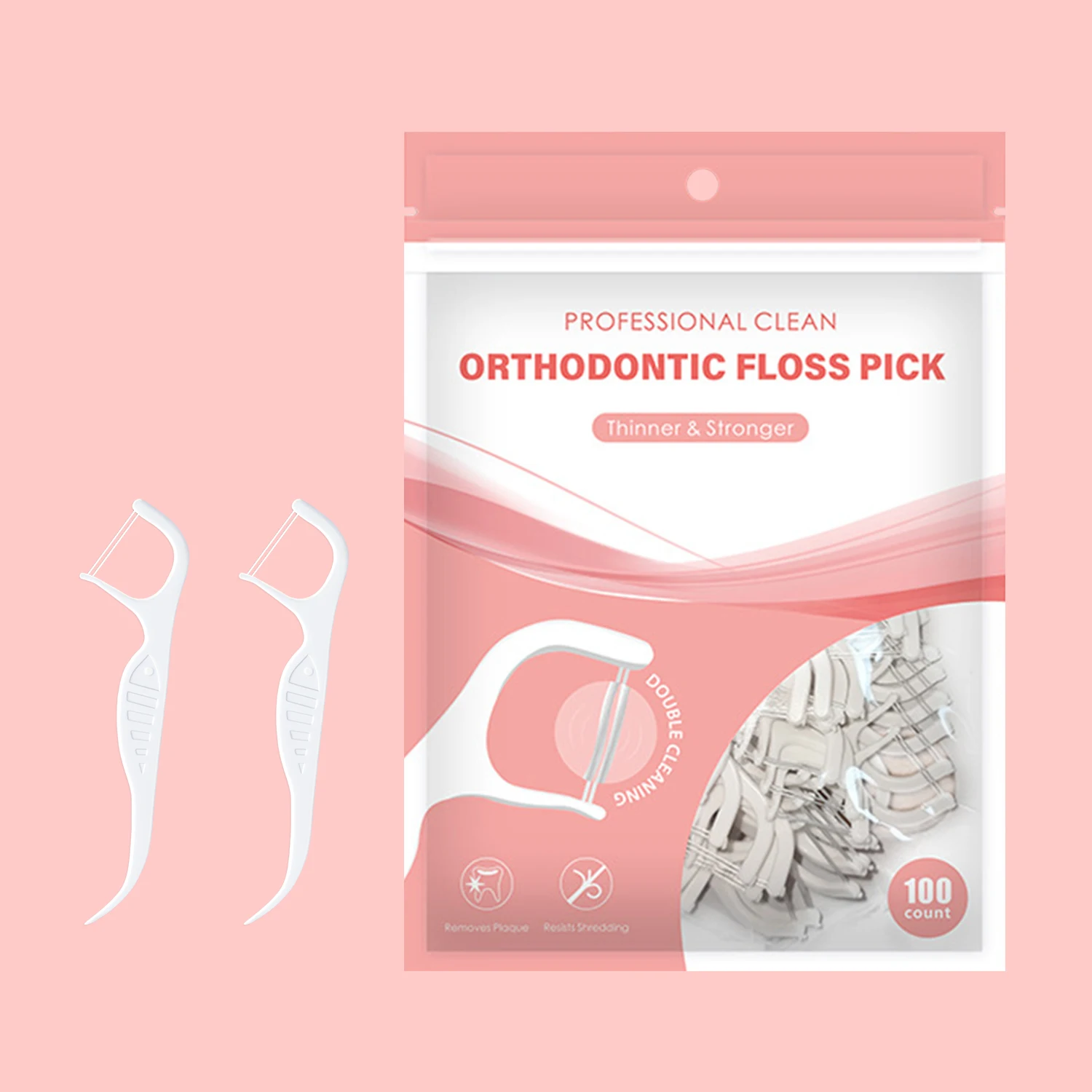 פלוסרים אורתודונטיים למתיחת שיניים, פיקסלים בין שיניים, פיקסלים פלסטיק עם חוטים, קו כפול, מידה משפחתית