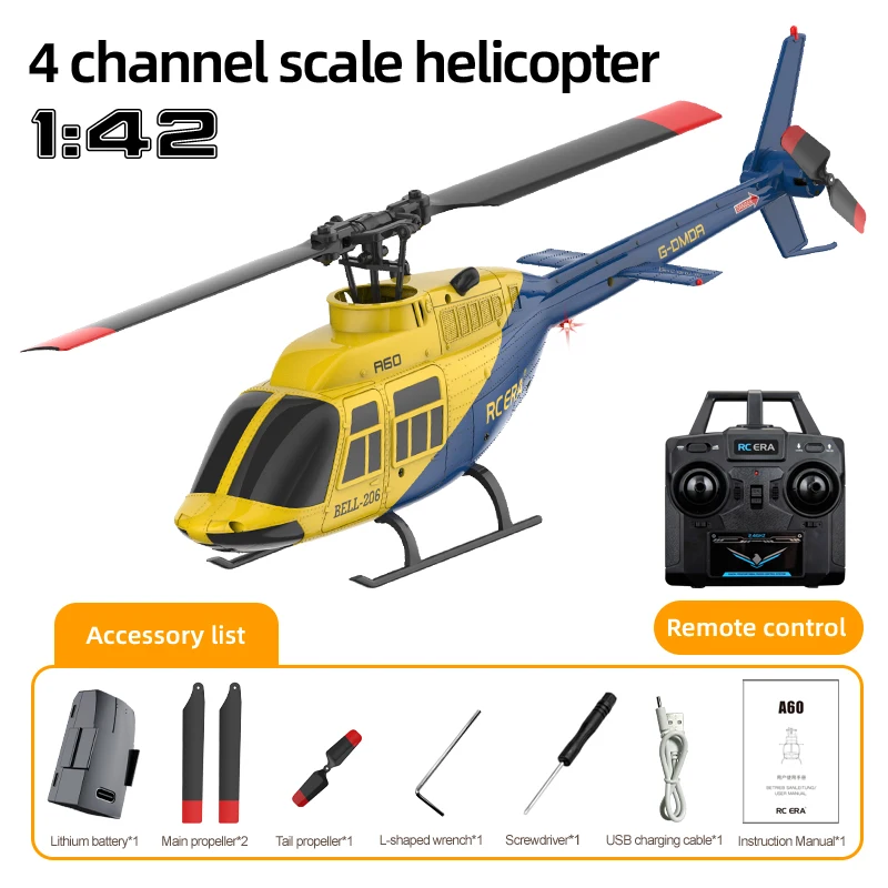 BELL206 RC Helicopter – 4-Channel Single-Blade Remote Control Helicopter with Gyroscope Stabilization | RC Aircraft Toy for Kids & Beginners 1