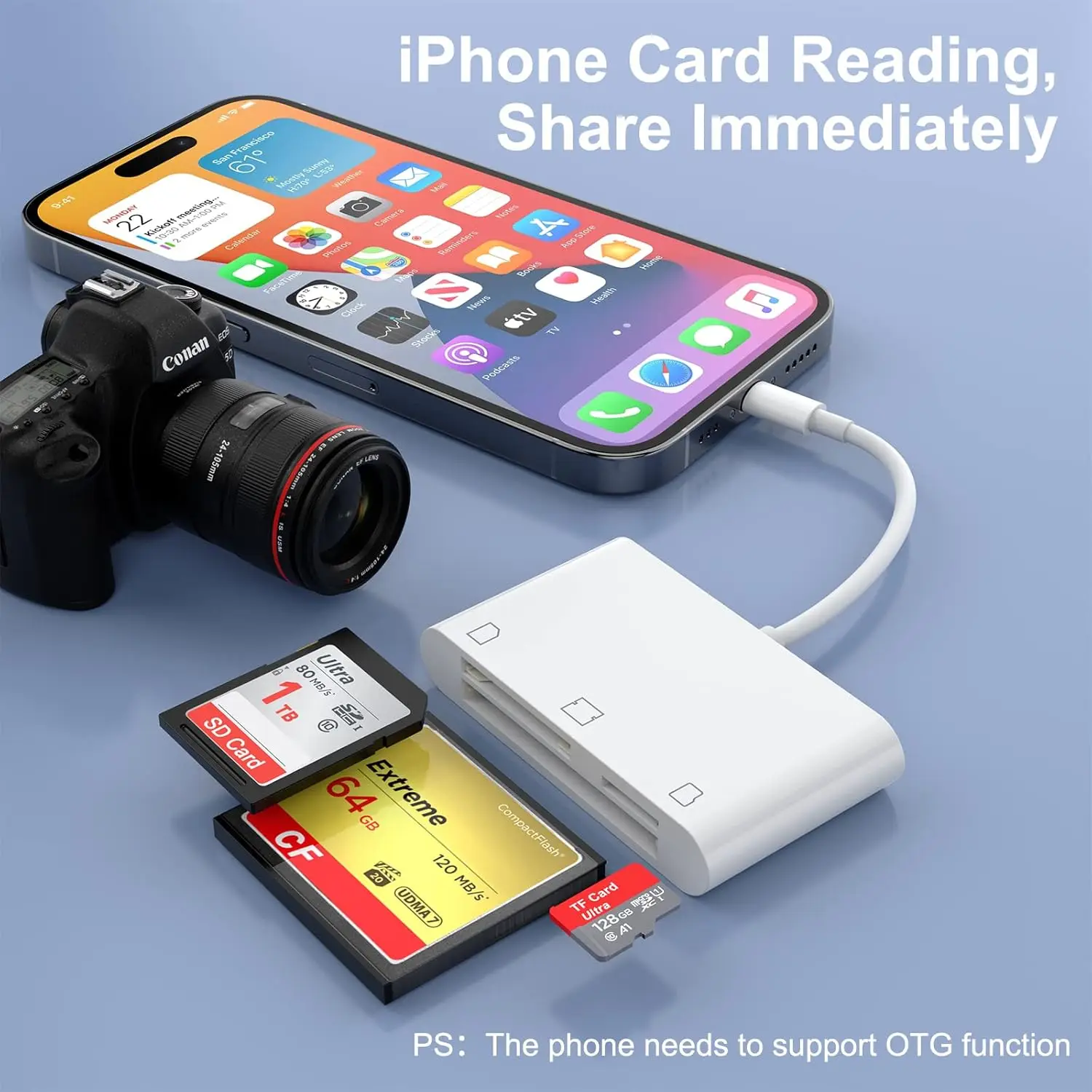 3in1 CF Card Slots Memory Card Reader for iPhone Camera Supports SD TF CF Flash Adapter Portable Micro SD Reader