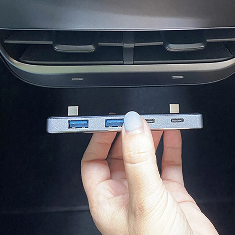 For Tesla 4 Ports Car Rear Usb Extender Typec Splitter Hub Conversion