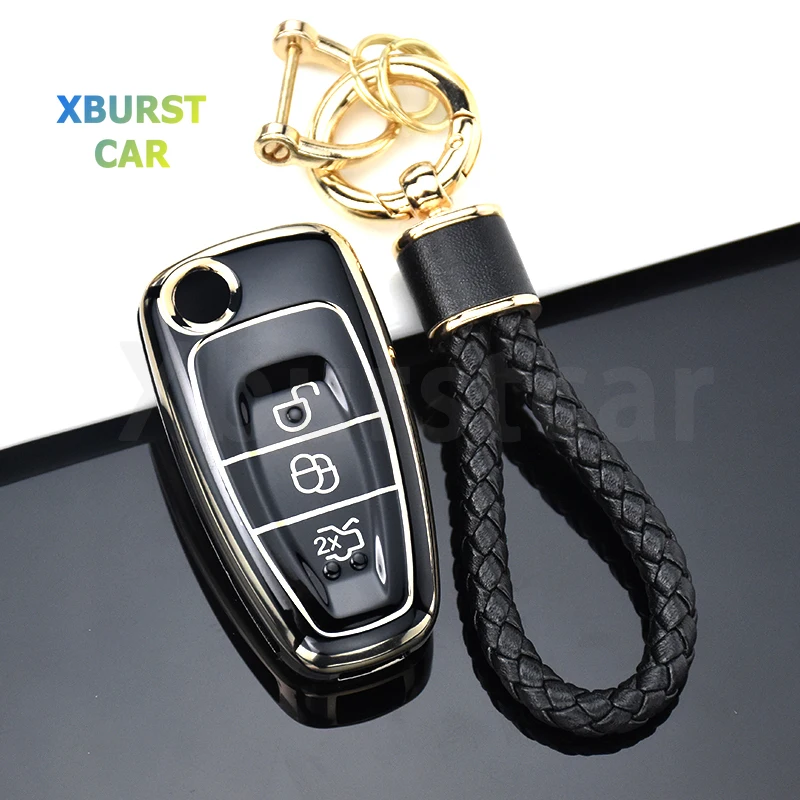 Tpu Auto Shell Fob Holder Per Ford Focus C-Max S-Max Galaxy Mondeo Ranger Transit Tourneo Custom Car Folding Key Case Cover Bag